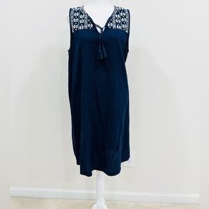 Gap Dress Womens Sleeveless Sundress Mini Linen Blend Embroidery‎ Navy Blue Sz L